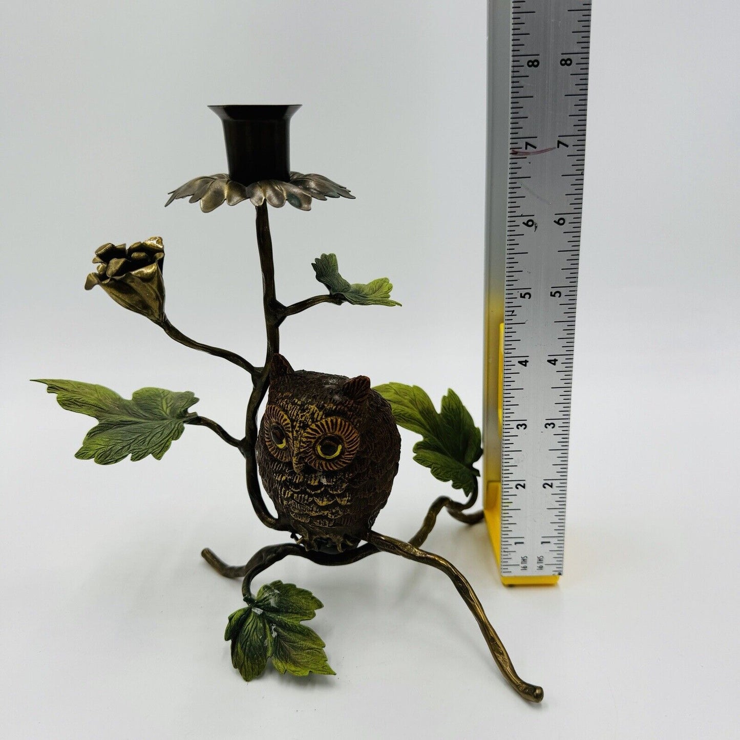 Mid century modern Metal Painted Solid Owl Candlestick