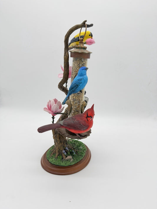 Danbury Mint Backyard Splendor By Bob Guge Feeder 12”H Birds Sculpture Painted