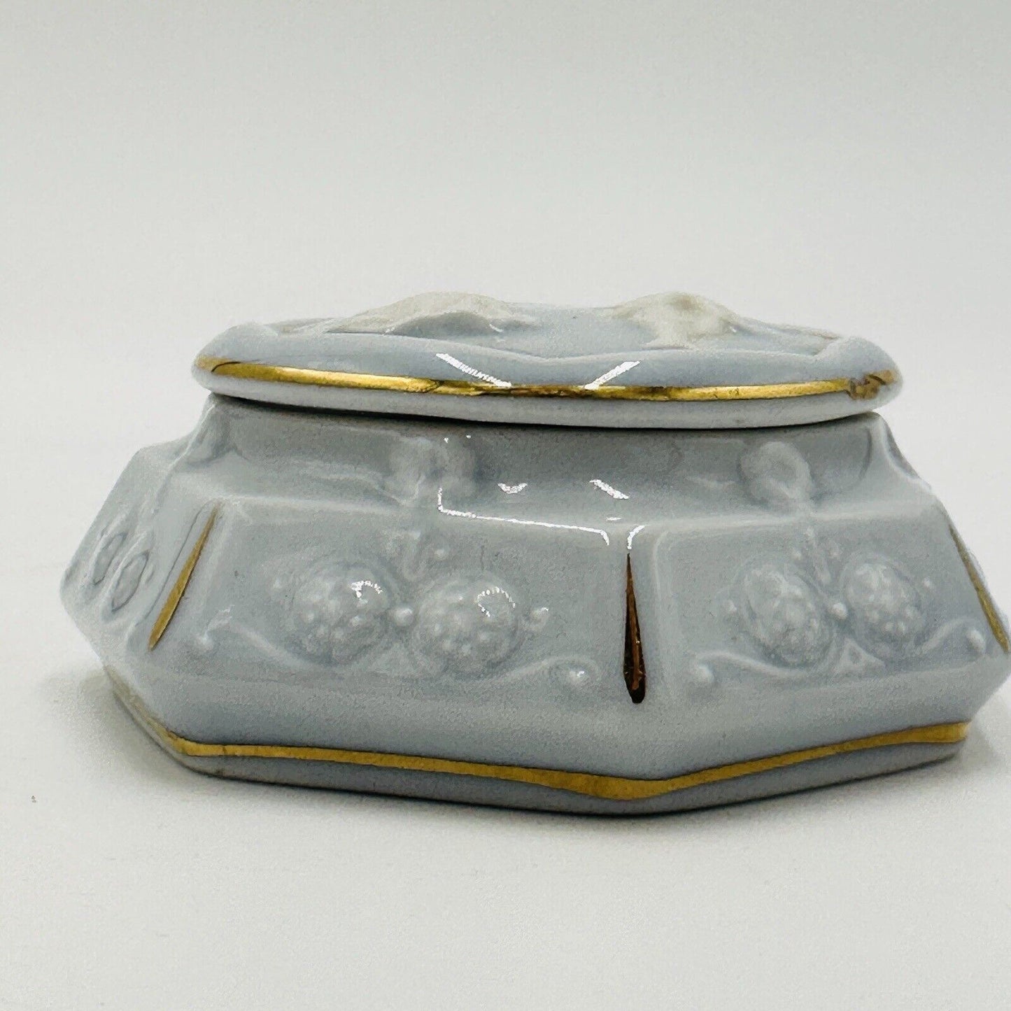 Zina Ulste Trinket Box Porcelain Toiletry Set 1950’s Author Glossy Blue Vintage