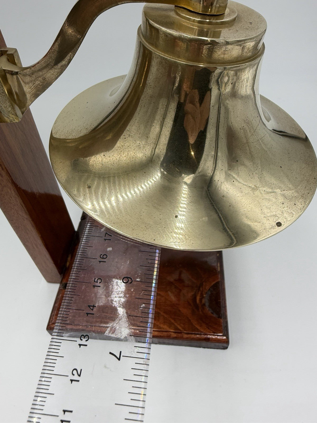 Vintage Brass Fog Tabletop Bell Boat Marine Nautical Hardware USA Wood Base