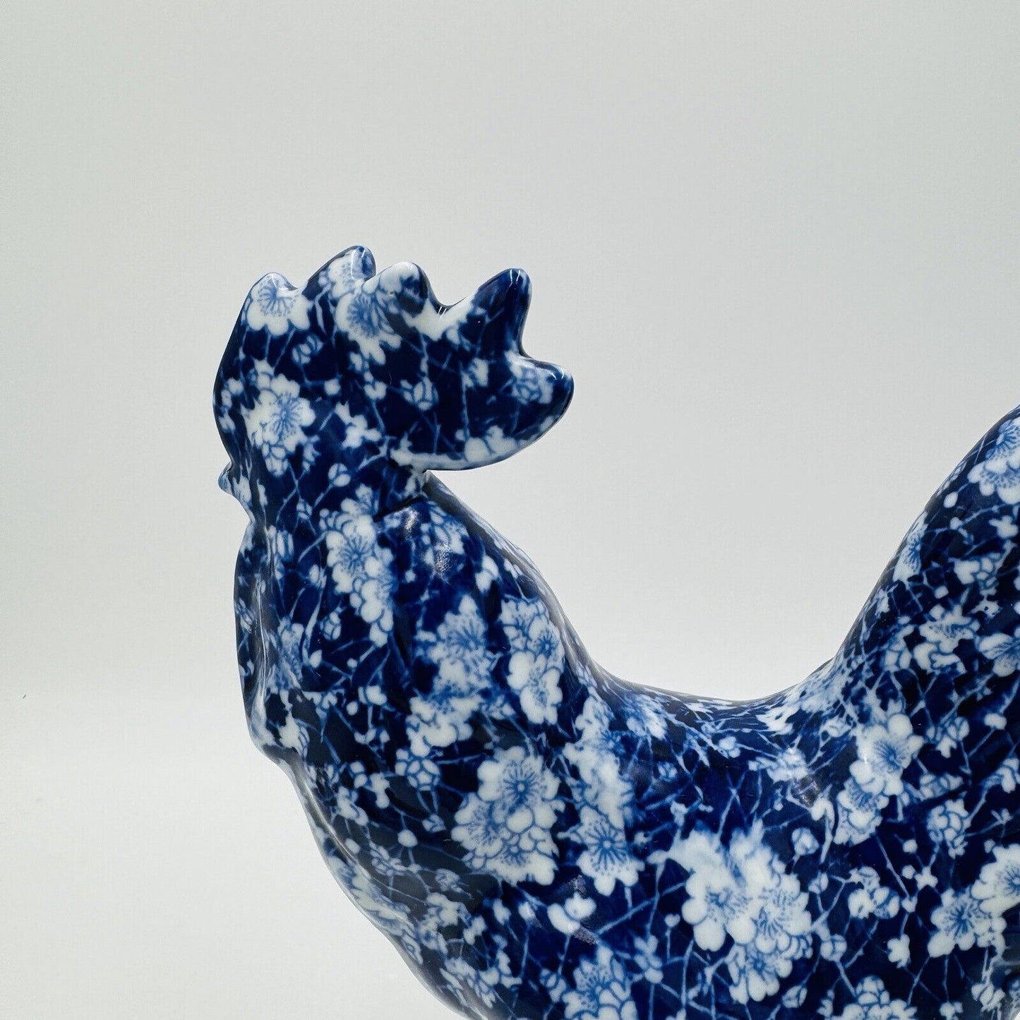 Victoria Ware Ironstone Blue White Chintz/Calico large Rooster Figurine Vintage