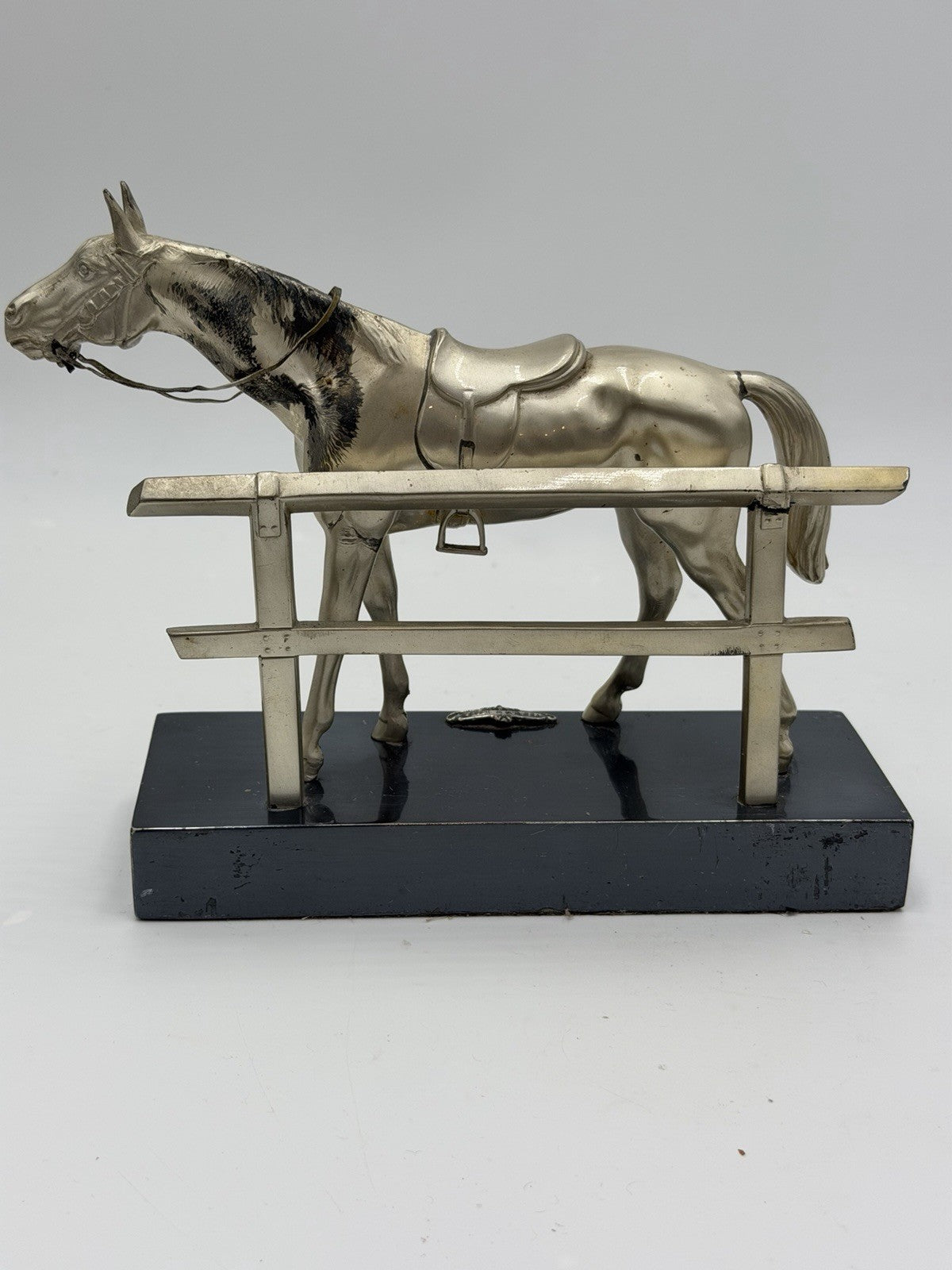 Vintage Jennings Bros Metal Silver Tone Horse Sculpture 6.5”x8” Figurine
