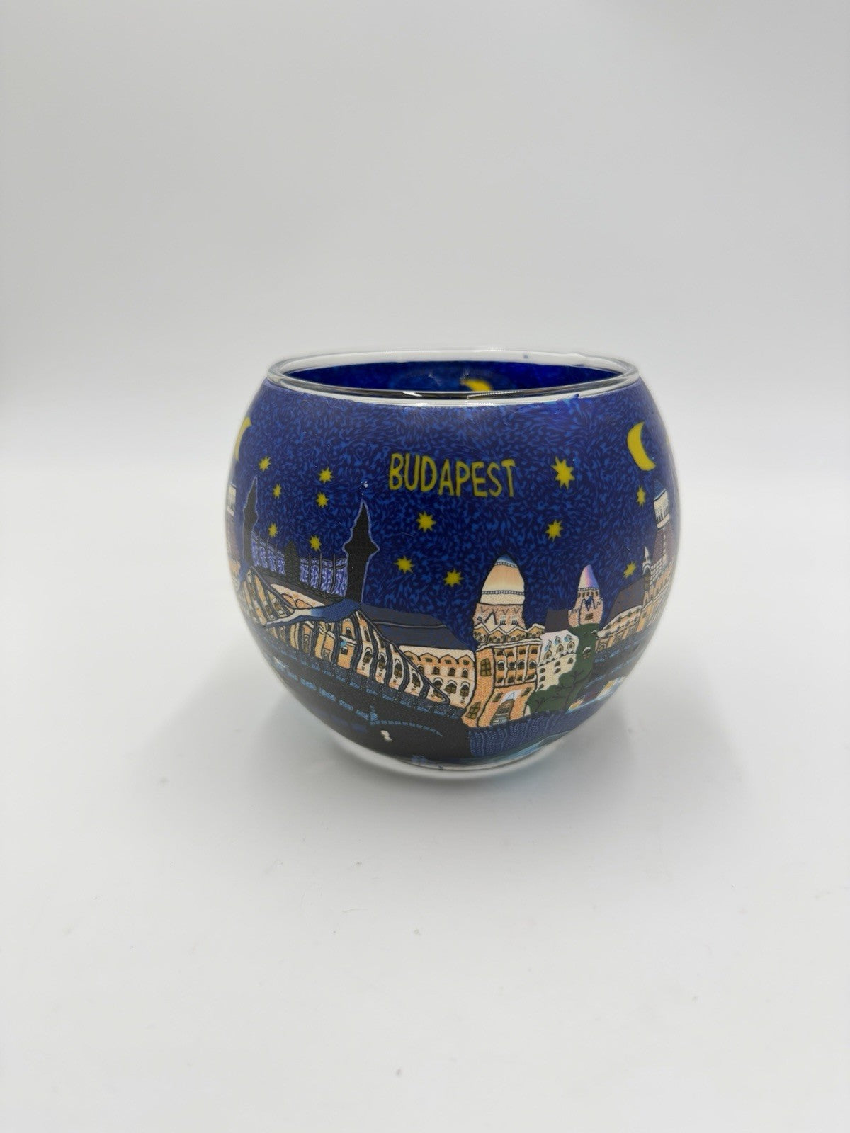 Leuchtglas germany art glass votive candle holder city Budapest Hungary 3.5”x3”