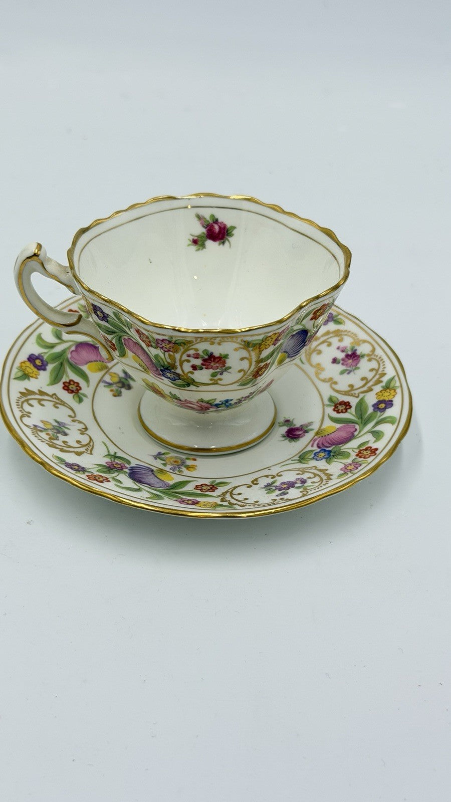 Vintage Hammersley Bone China Dresden Sprays Tea Cup And Saucer Set Pink Marking