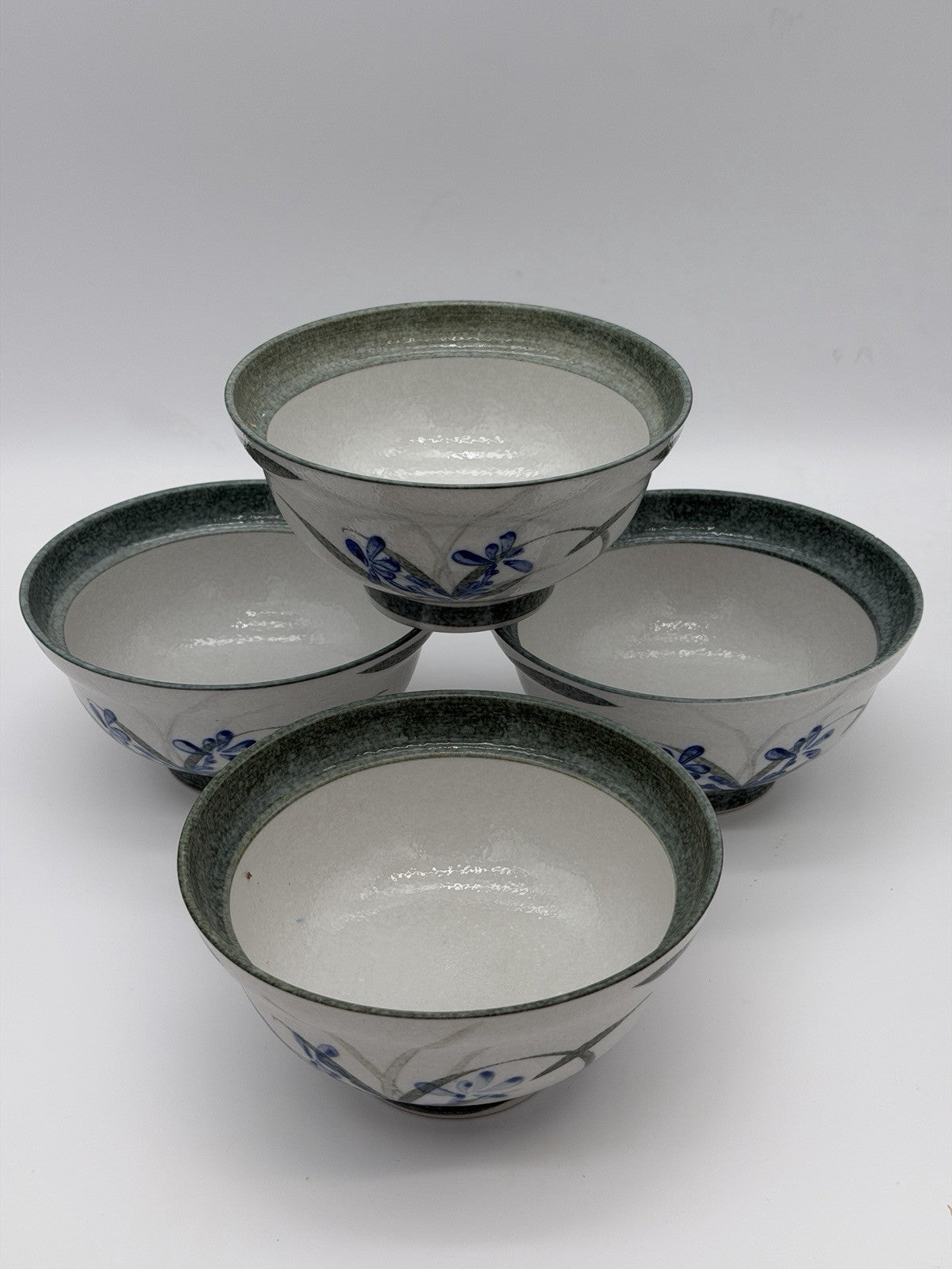 Mino Ware Japan Donburi Rice Bowls Porcelain Painted Floral 4 PCs