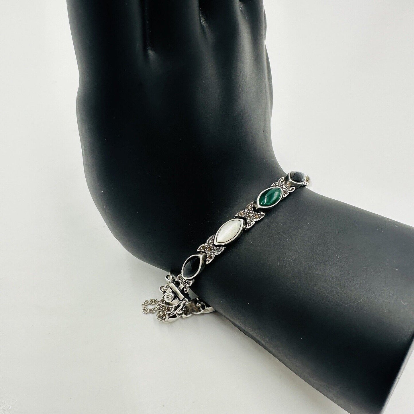 Marcasite Women's Jewelry Bracelet Vintage Sterling Silver and Multi Gemstone