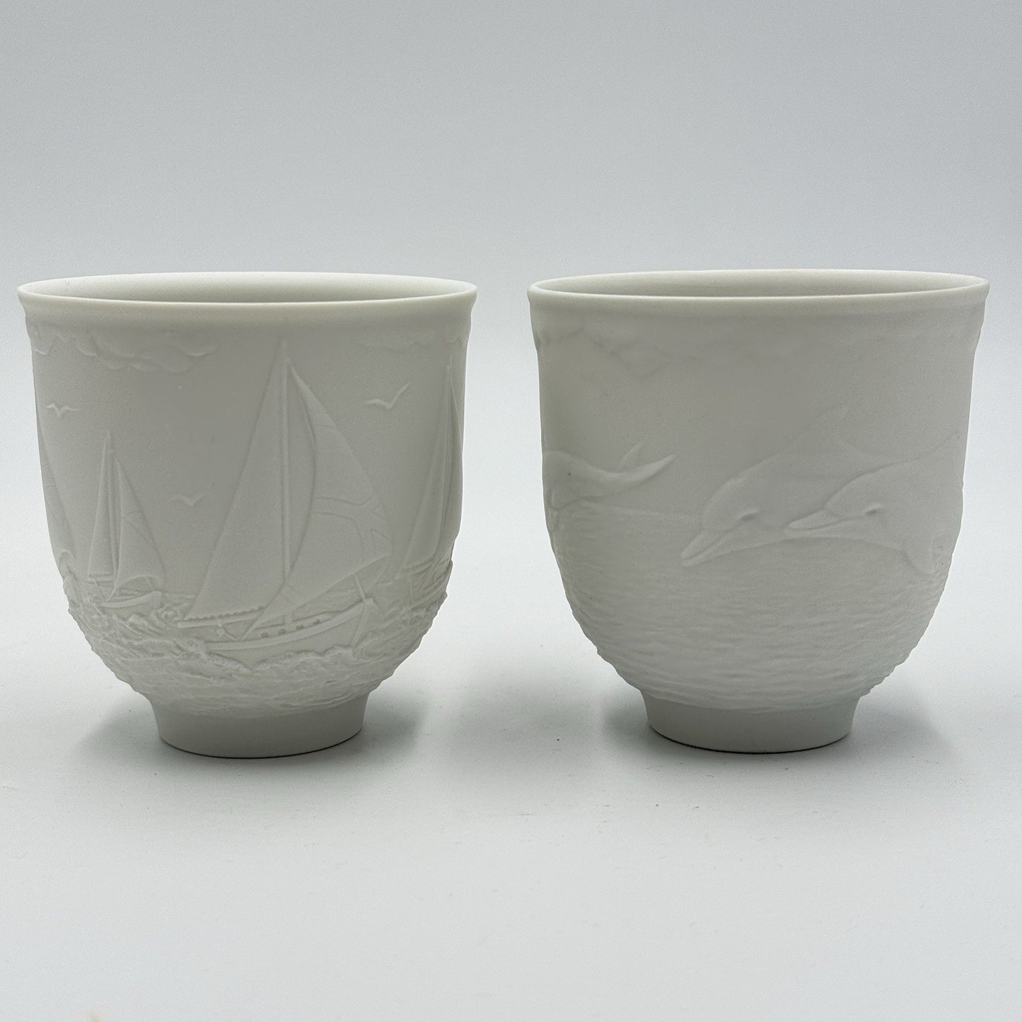 Pair Lladro Collectors Society SAILING THE SEAS CUPS CANDLE HOLDER VOTIVE WHITE