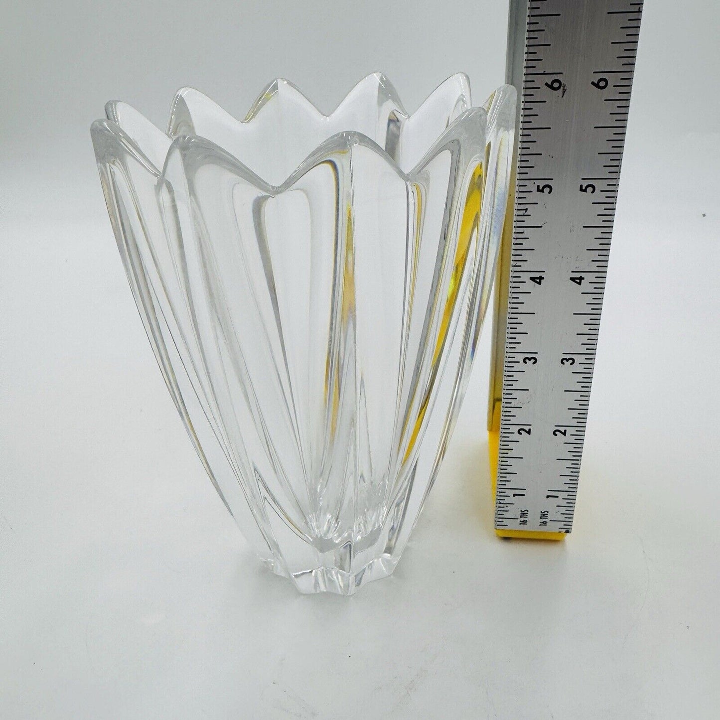Vintage Orrefors Crystal FLEUR VASE Sweden 6” Lead Original Sticker Decor