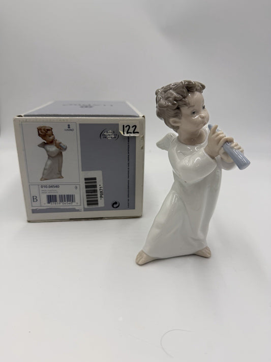Lladro Spain Porcelain Angel W/ Flute NIB 5” Painted Vintage Figurine