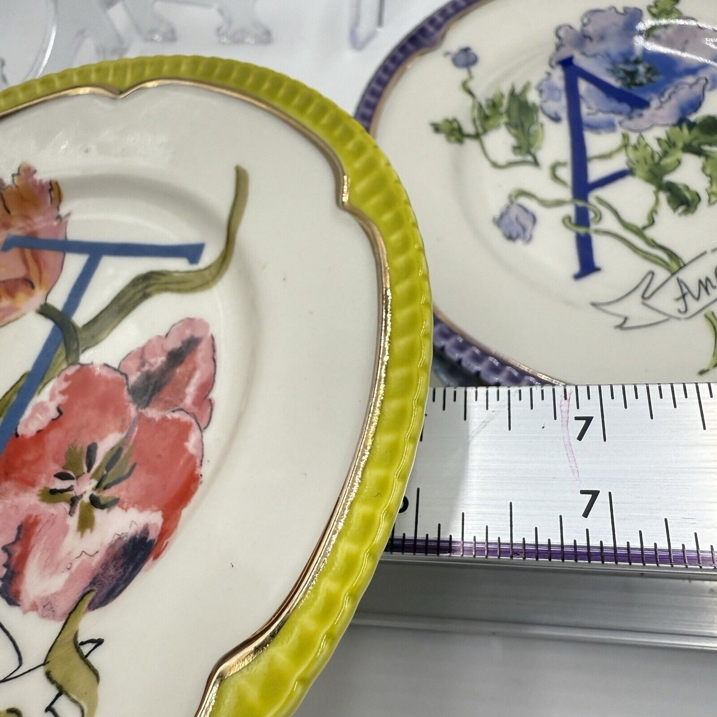 Anthropologie Eyewanderer Monogram Letters H A T Plates Set 3 Floral 6”