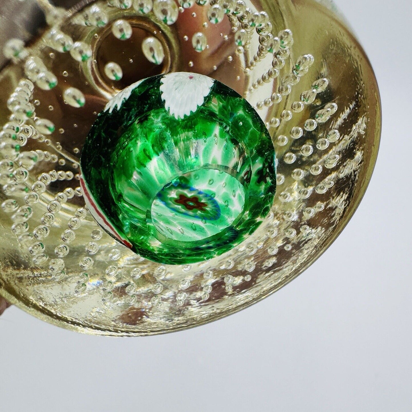 Vtg Fratelli Toso Murano Millefiori Control Bubble Art Glass Paperweight - Italy