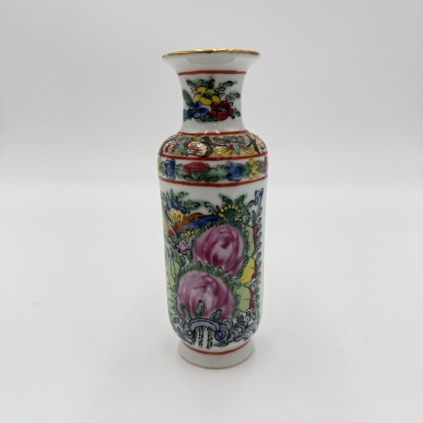 Vtg Chinese Famille Rose Canton 5” Vase Hand Painted Porcelain Made Hong Kong