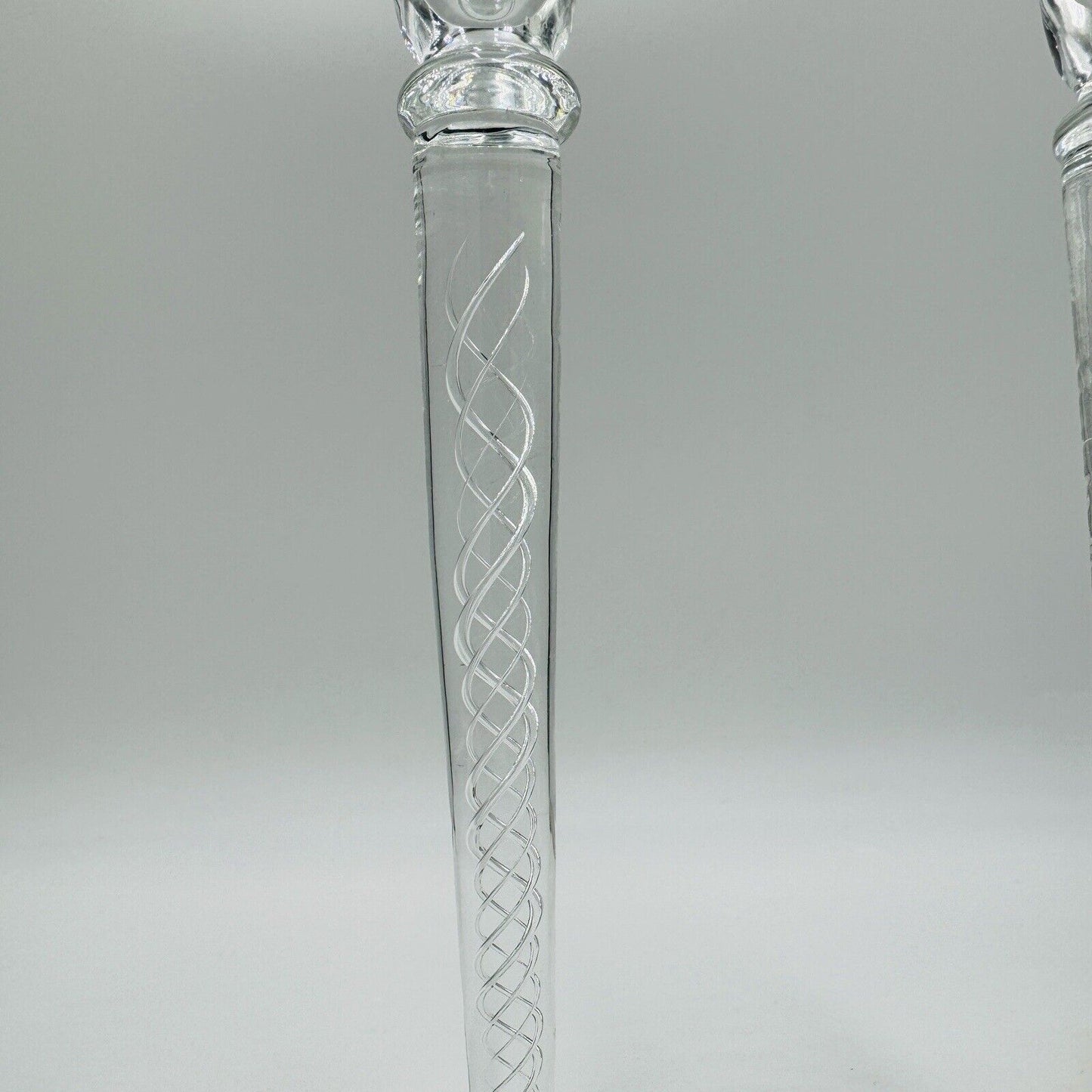 Vintage Air Twist Double Helix Candlestick Candle Holder Hand Blown Pair 10"h