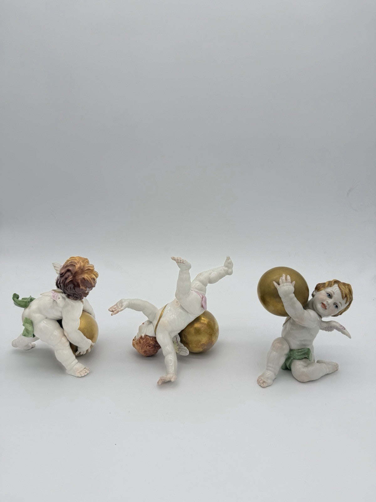 1940’s Algora Spain Porcelain Art Nouveau Playful Cherub Angels Figurines Gold
