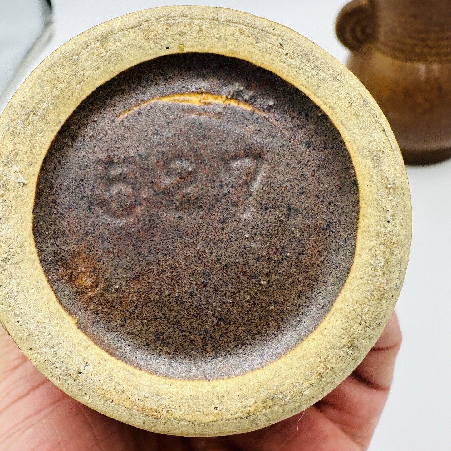 Mid Century Modern McCoy Vase Pair Art Deco Speckled Brown Vintage Brush Set 527