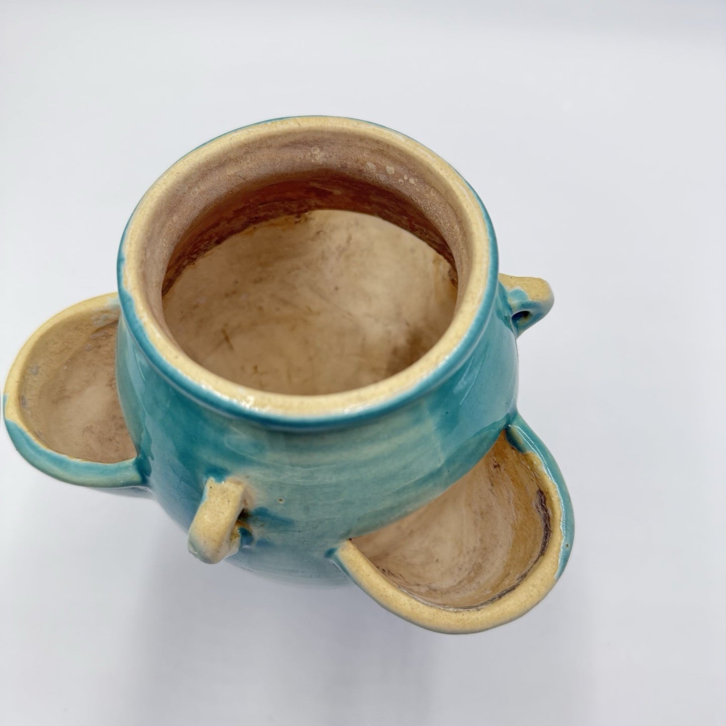 Roseville Art Pottery Ixia Art Deco 1937 hanging pocket planter turquoise 6”rare