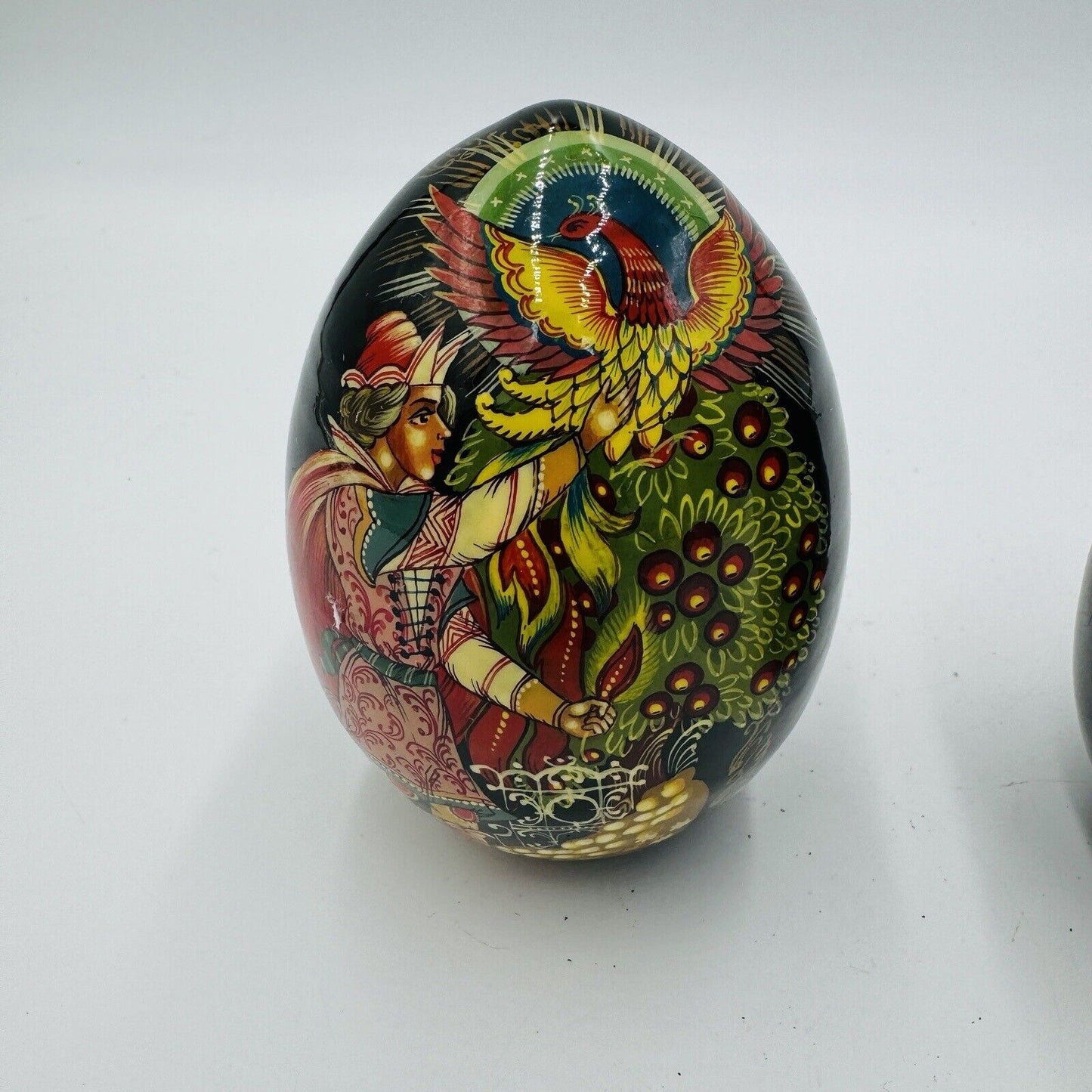 Mockba Hand Painted Easter Egg Wooden Folk Art 4.5in Signed Vintage