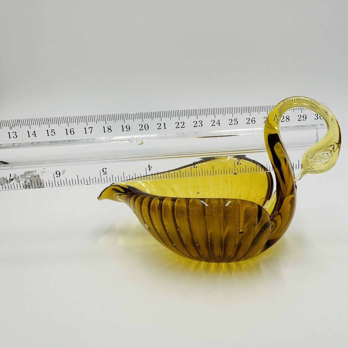 Swan Bowl Glass Figurine Vintage Art Amber Orange Candy Dish Decorative