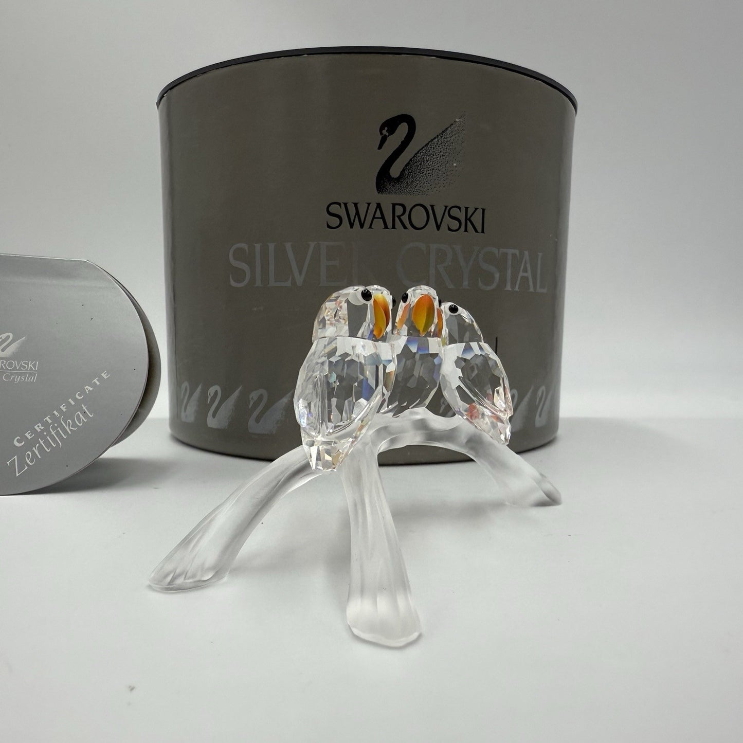 Swarovski Crystal Baby Lovebirds On a Branch Figurine Austria Box /COA