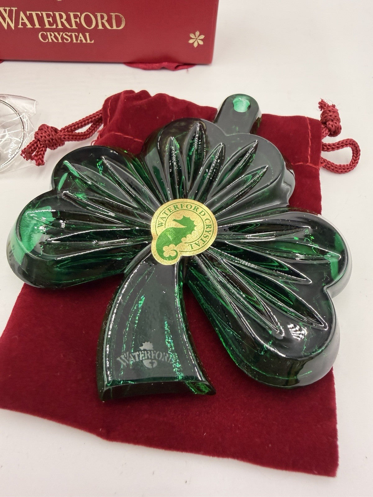 Waterford Crystal 2014 Green Shamrock Ornament W/enhancer Lead Crystal