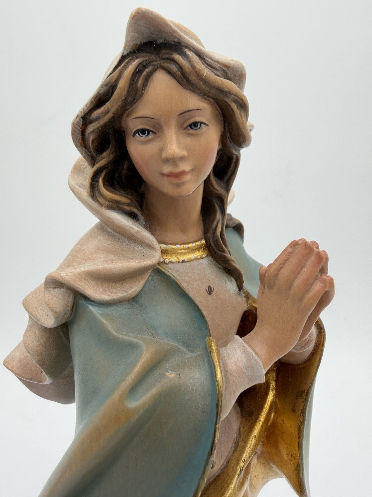 Josef Albl Folk Art Blessed Virgin Mary hand-carved wooden sculpture Germany 12”