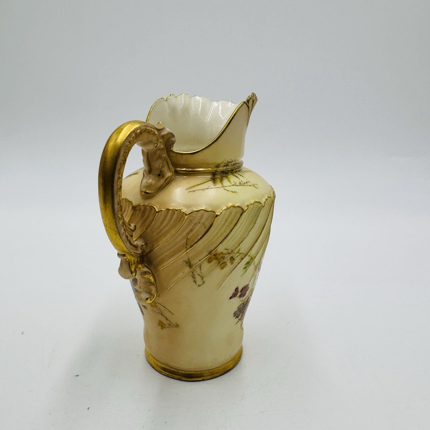 Antique Royal Worcester #1652 Blush Ivory English Porcelain Gilt Floral Mini 5in