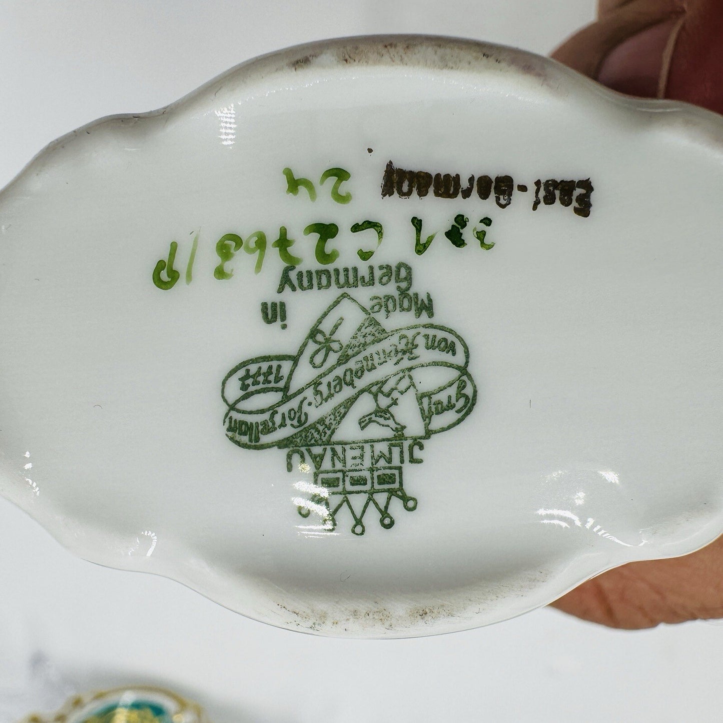 JLmenau Germany Graf Von Henneberg Green 5” Trinket Dish Set Antique