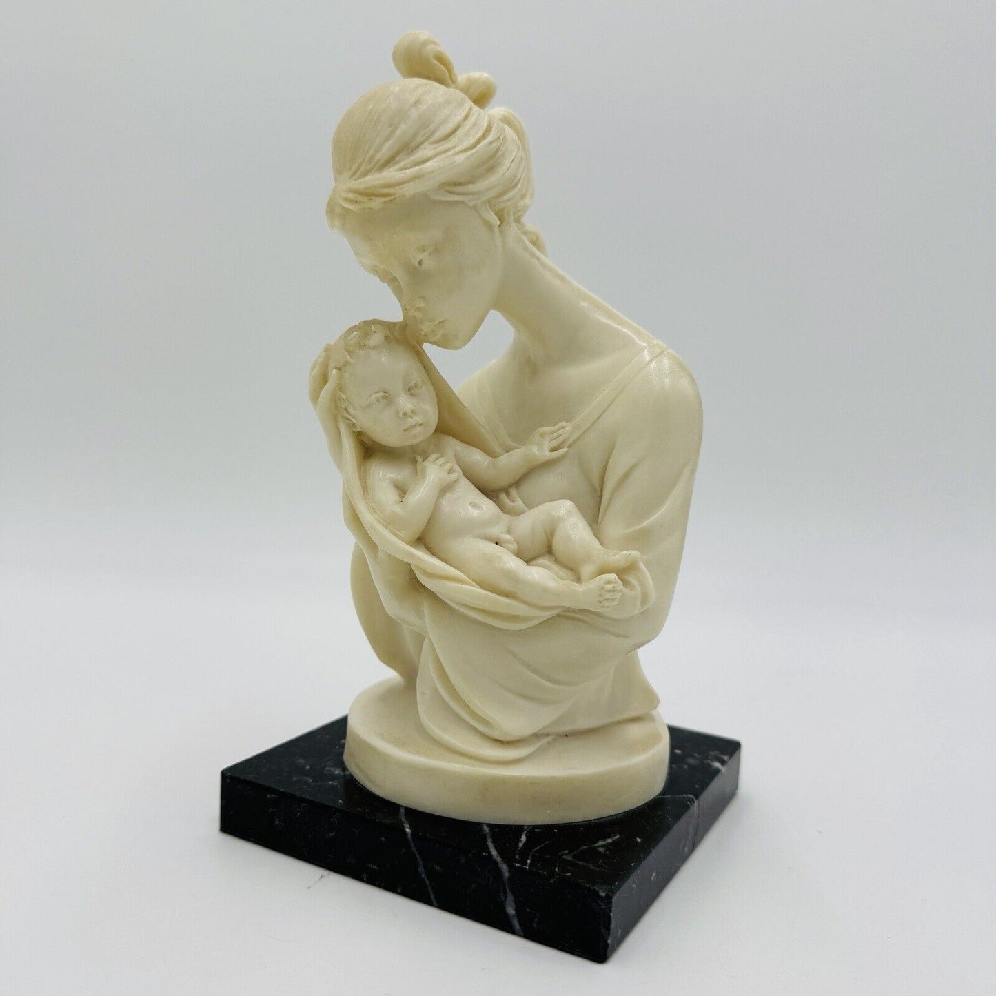 A. Santini Mother & Child Alabaster Sculpture Classic Figurine 7.5” Italy Vtg