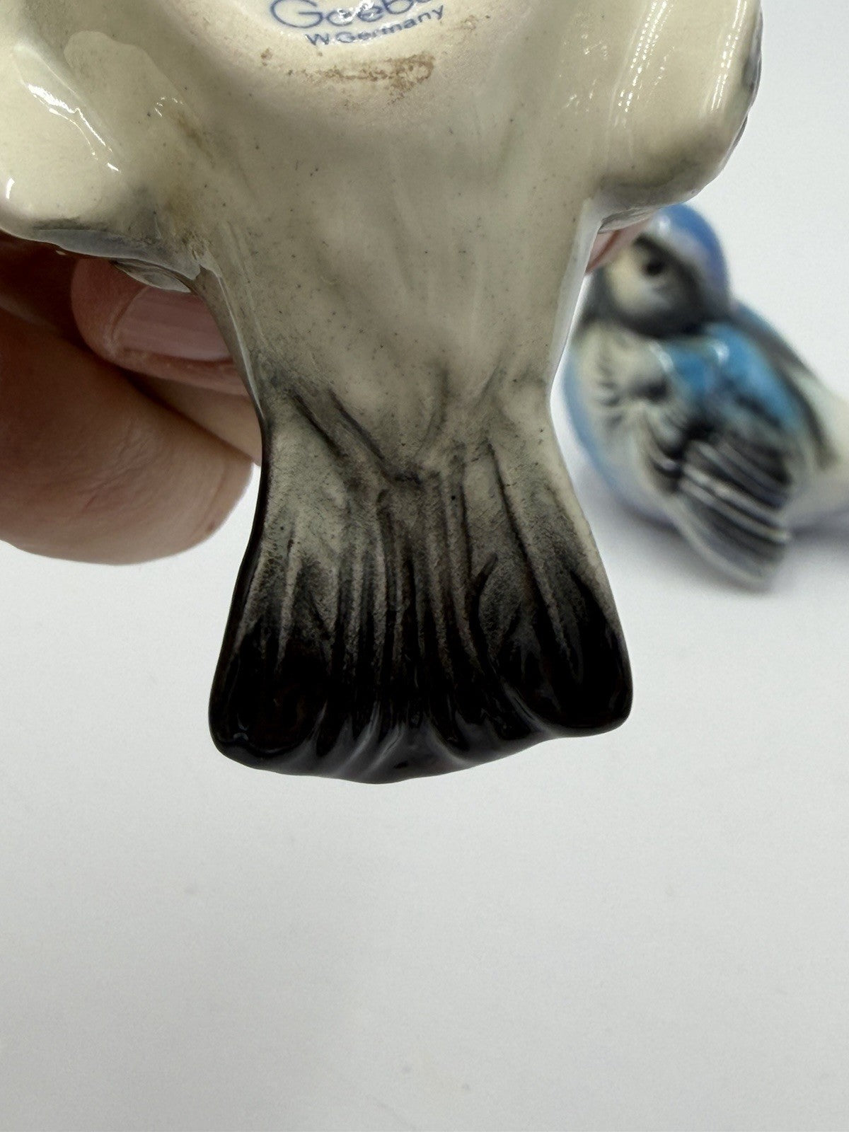 Goebel Germany Blue & Brown Sparrow Bird Figurine Porcelain Vintage Set 2 PCs