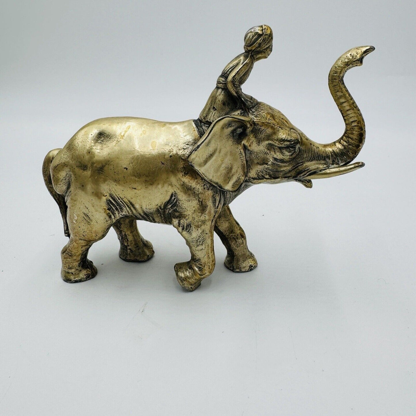 Vintage Solid Metal Elephant India Figurine Heavy Sculpture 5”H X 7” L