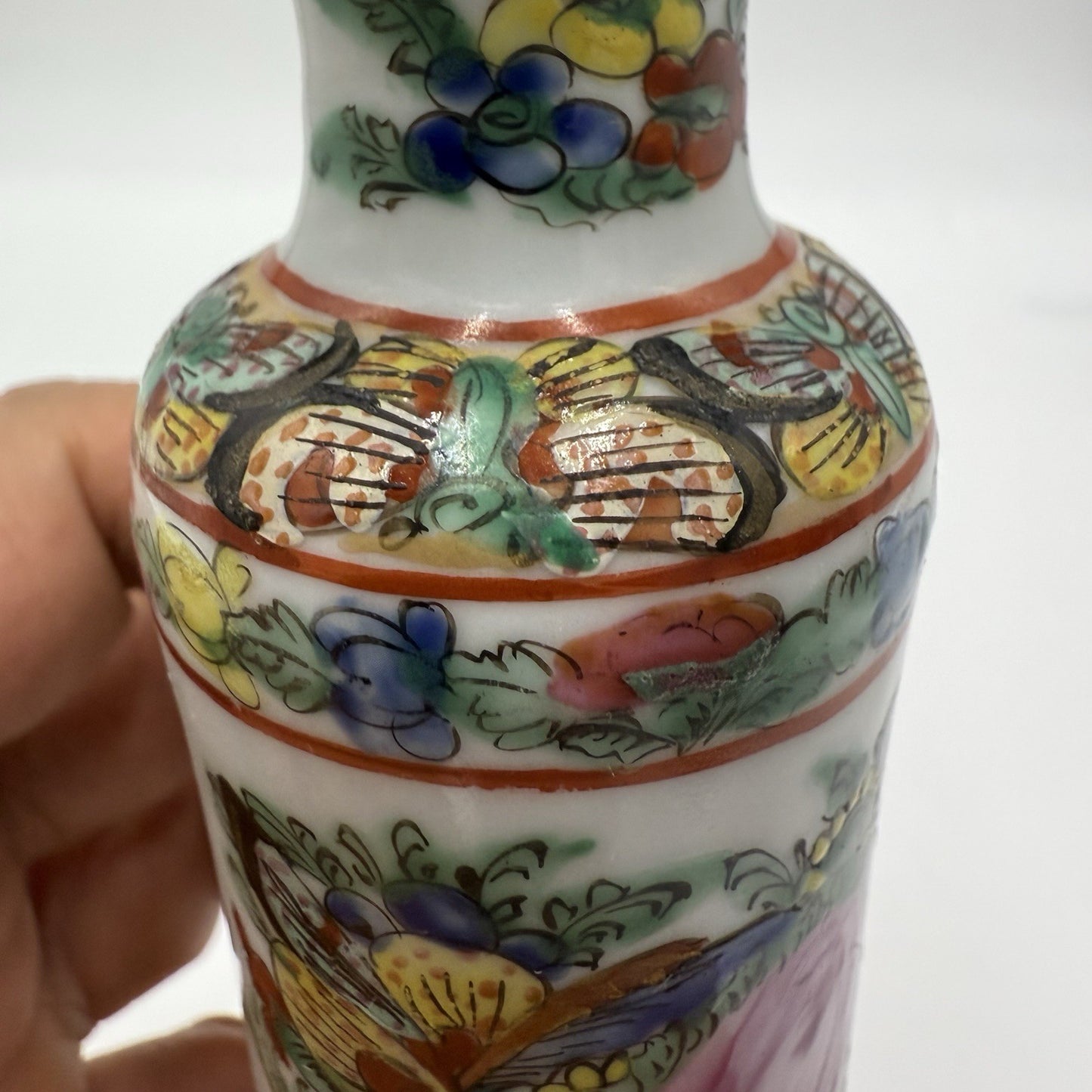 Vtg Chinese Famille Rose Canton 5” Vase Hand Painted Porcelain Made Hong Kong