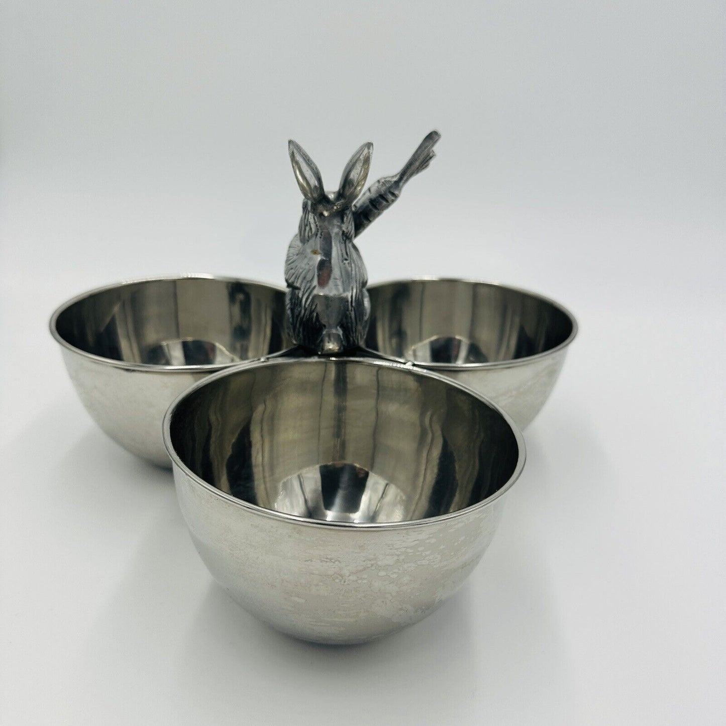 Nicole Miller Rabbit Candy Dish Platter Bunny Silver Easter Nut Bowls
