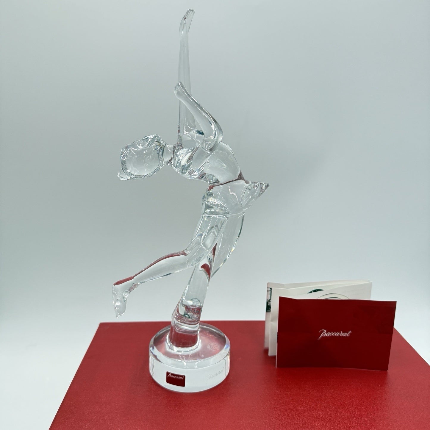 Baccarat France Ice Skater Crystal Figurine 11.5" H Sculpture Clear Vintage Box