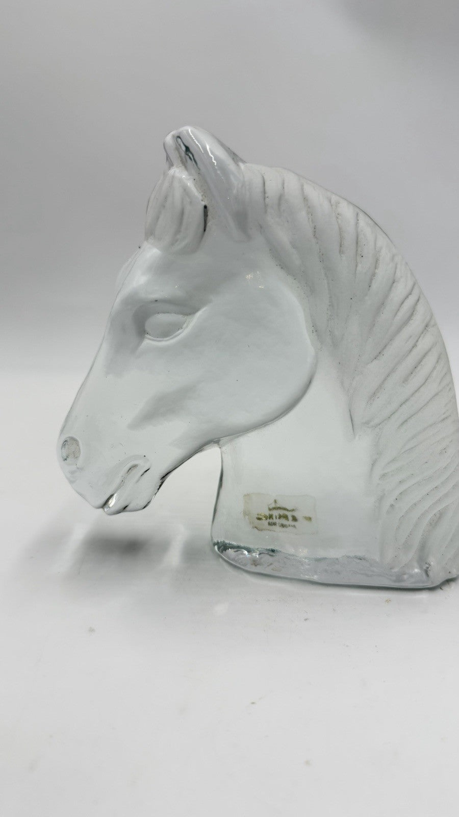 Viking Art Glass Horse Head Frosted Clear Bookend Paperweight Figurine 5.5”