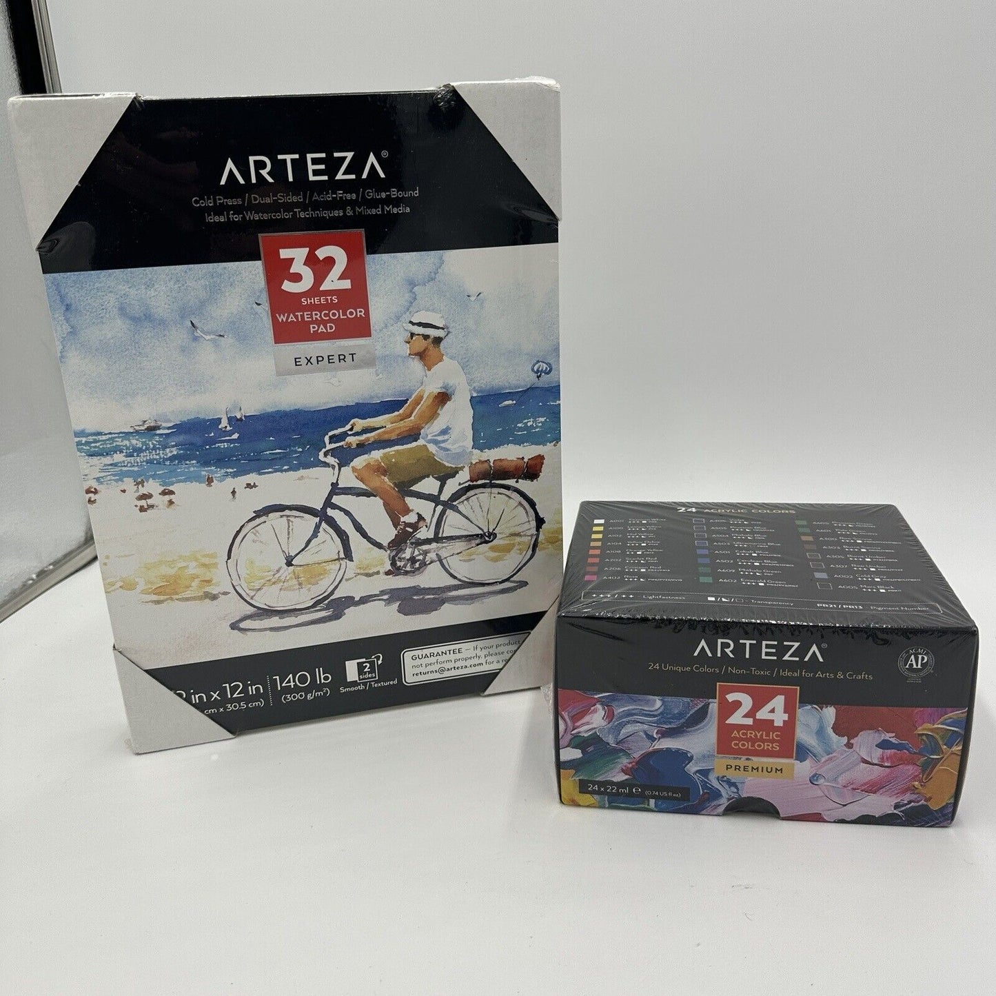 Arteza Acrylic Paint & Watercolor Pad 32 And 24 Colors Tubes 0.74 oz 22 ml Set
