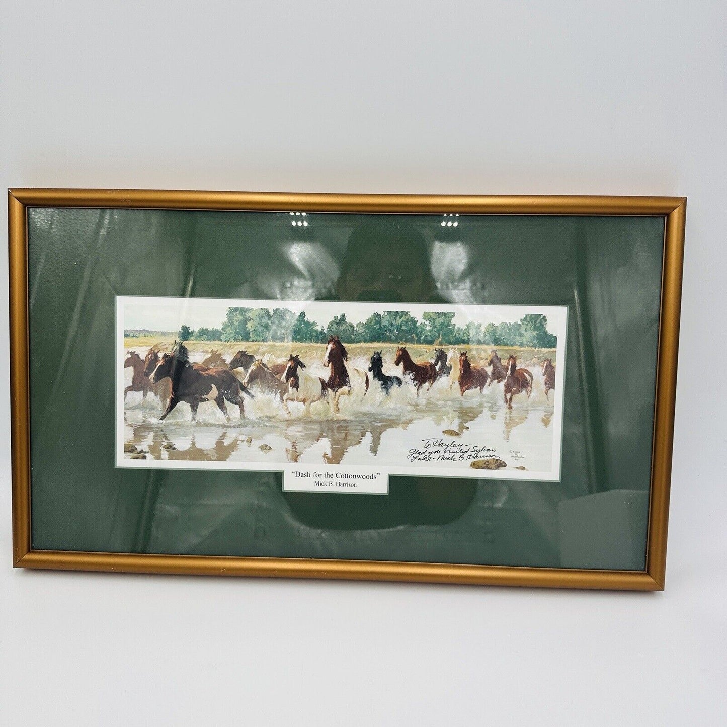 Mick B. Harrison Horses Print Frame Dash For The Cottonwoods Signed COA Wall Art