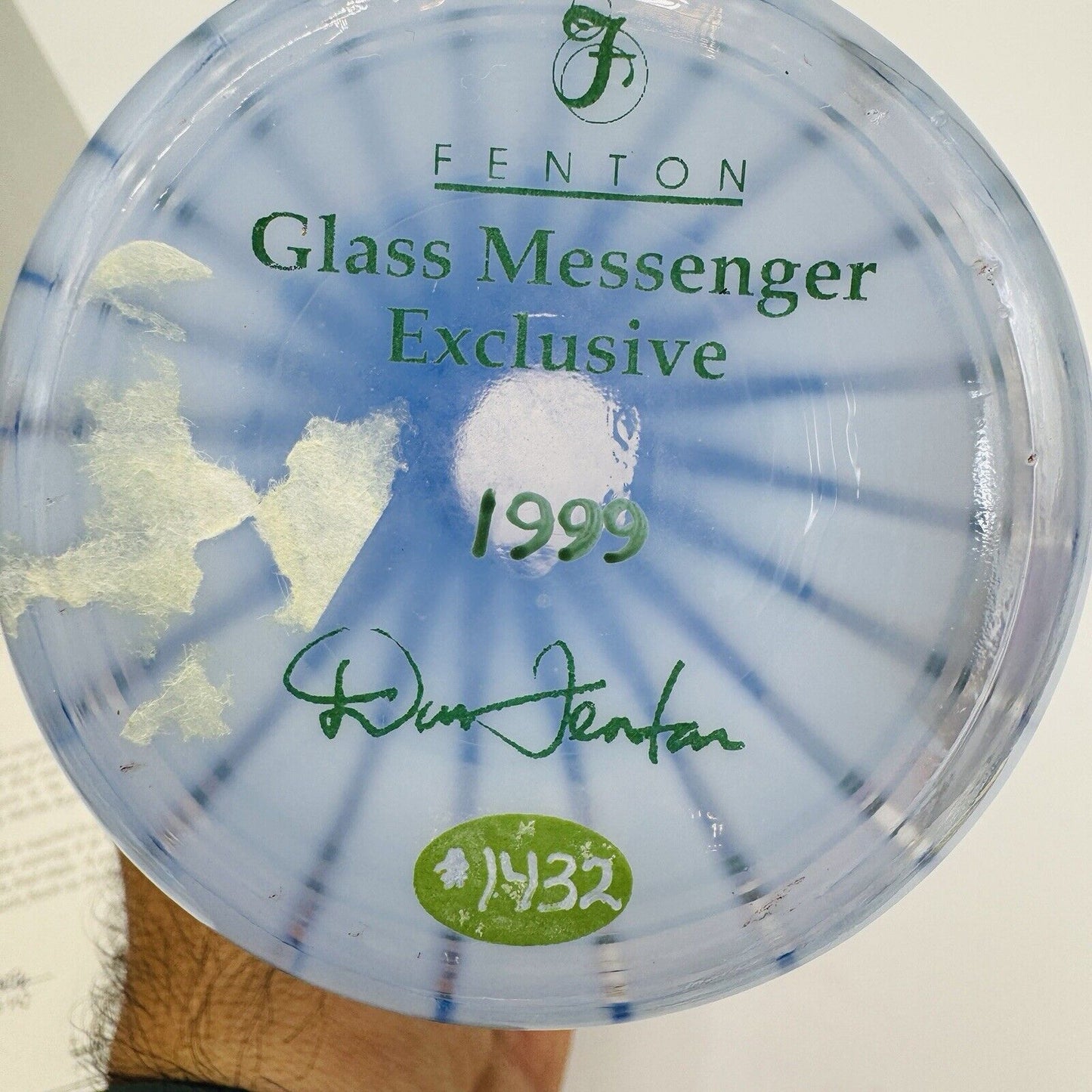 Fenton Art Glass 1999 Messenger Exclusive Blue Harmony Vase Signed Dan Fenton