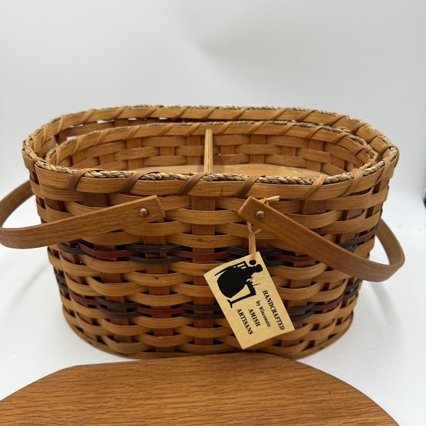 Vintage Amish Artisans Handcrafted Oval Sewing Basket Folk Art Wisconsin Rare
