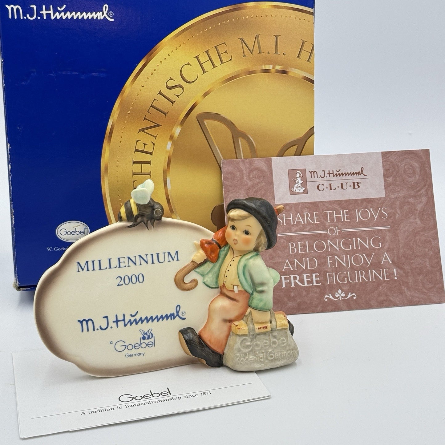 Hummel Goebel Germany Plaque Merry Wanderer w/Bumble Bee" #900 Millennium Figure