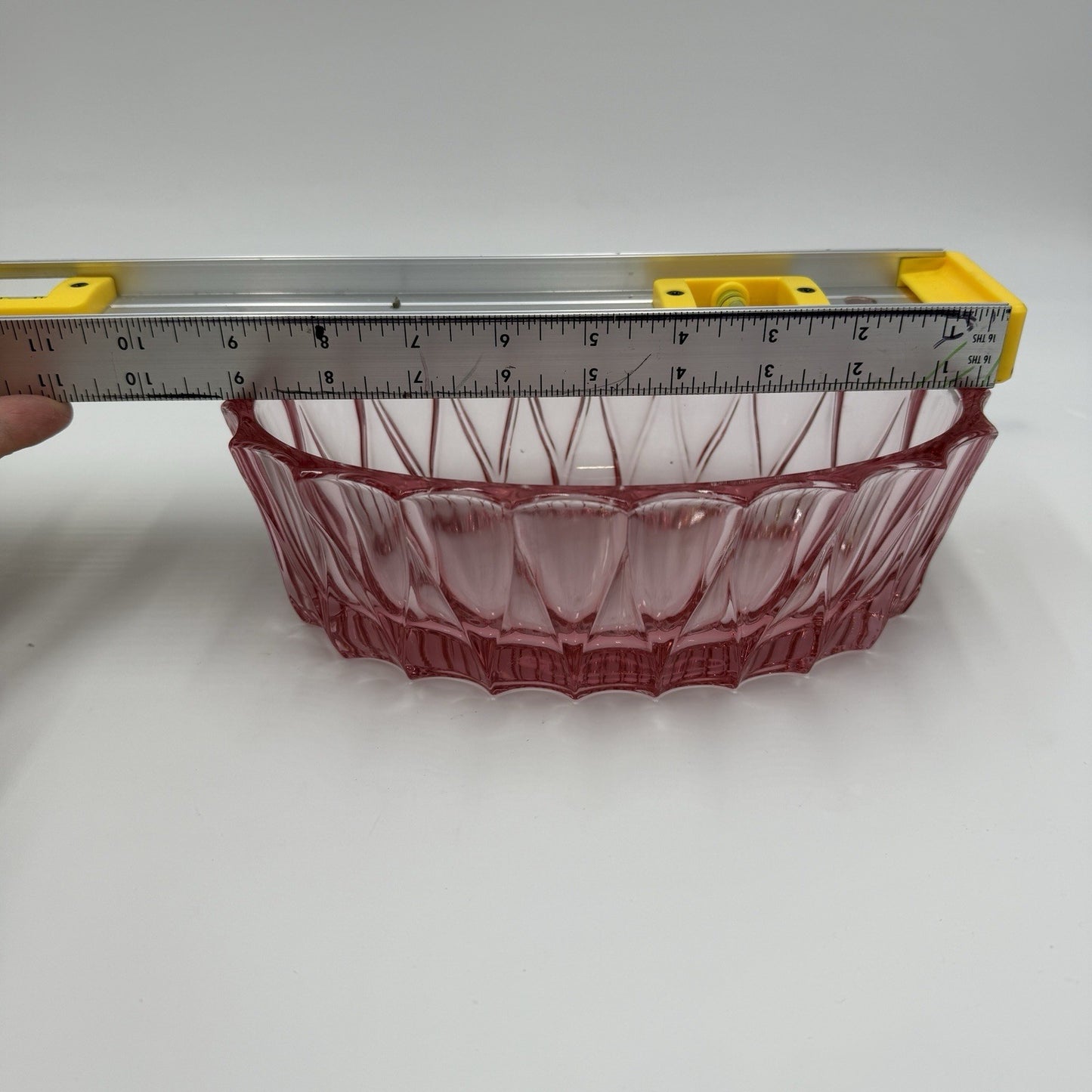 Vintage Fostoria Art Glass Pink Faceted Oval Bowl # 189 MCM 1960 Measure 9”x3”