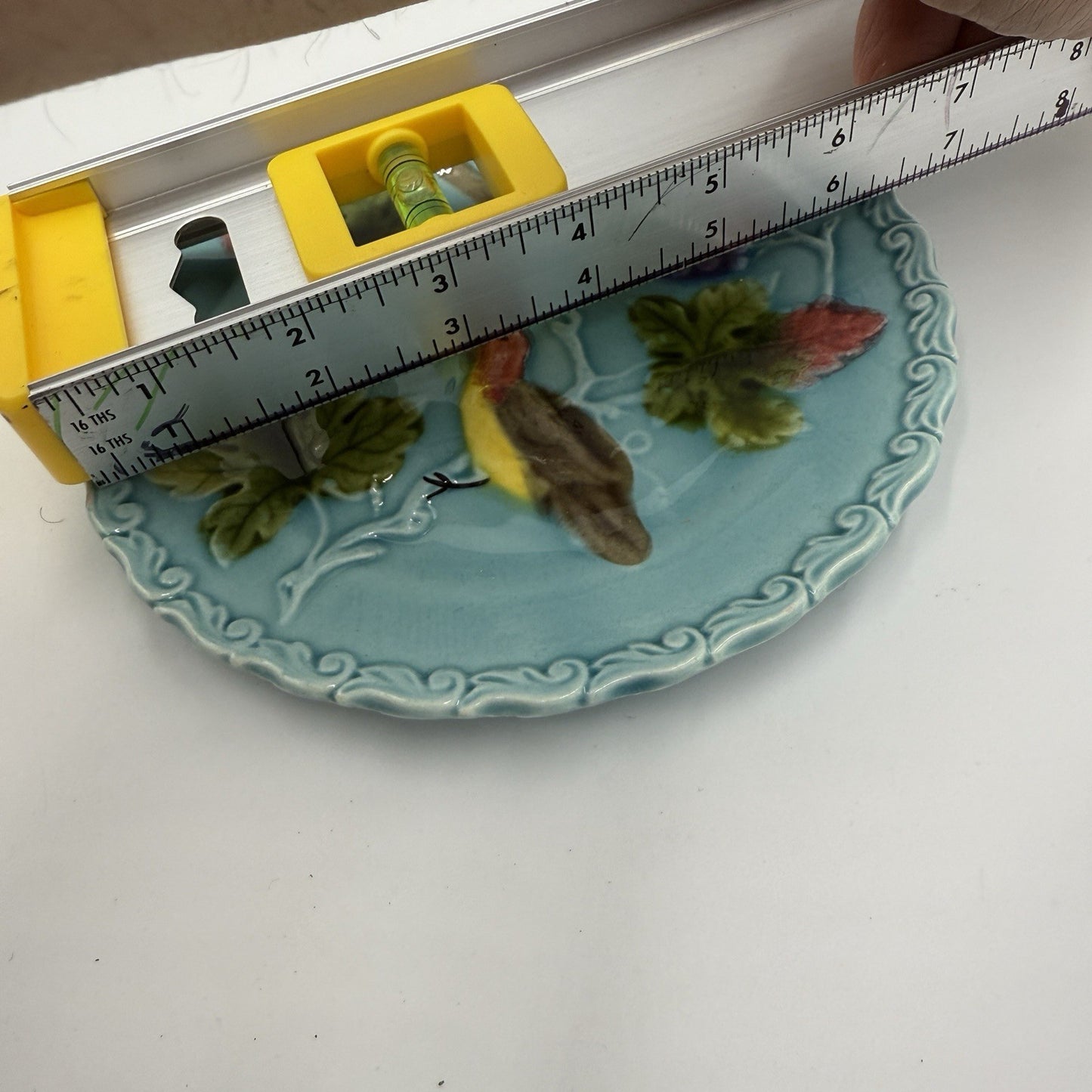 Antique 1920s Zell Germany Birds and Berries 6.5” Majolica, Turquoise Plate #230