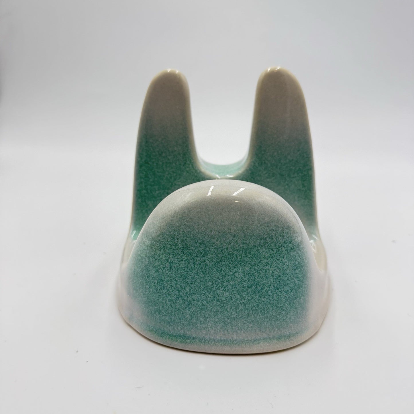 Studio Art Pottery Green & White Lid Stand Stoneware 5”x5.5”x5”