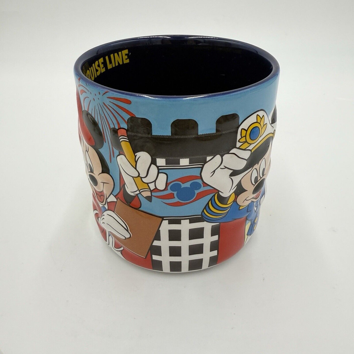 Disney Cruise Line Raised 3D Embossed Ceramic Mug Mickey Minnie Goofy
