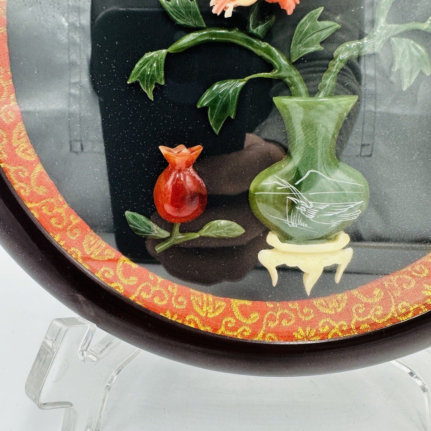 Chinese Round Art Blooming Flowers Smiling In Spring Jade Coral Wall Vintage