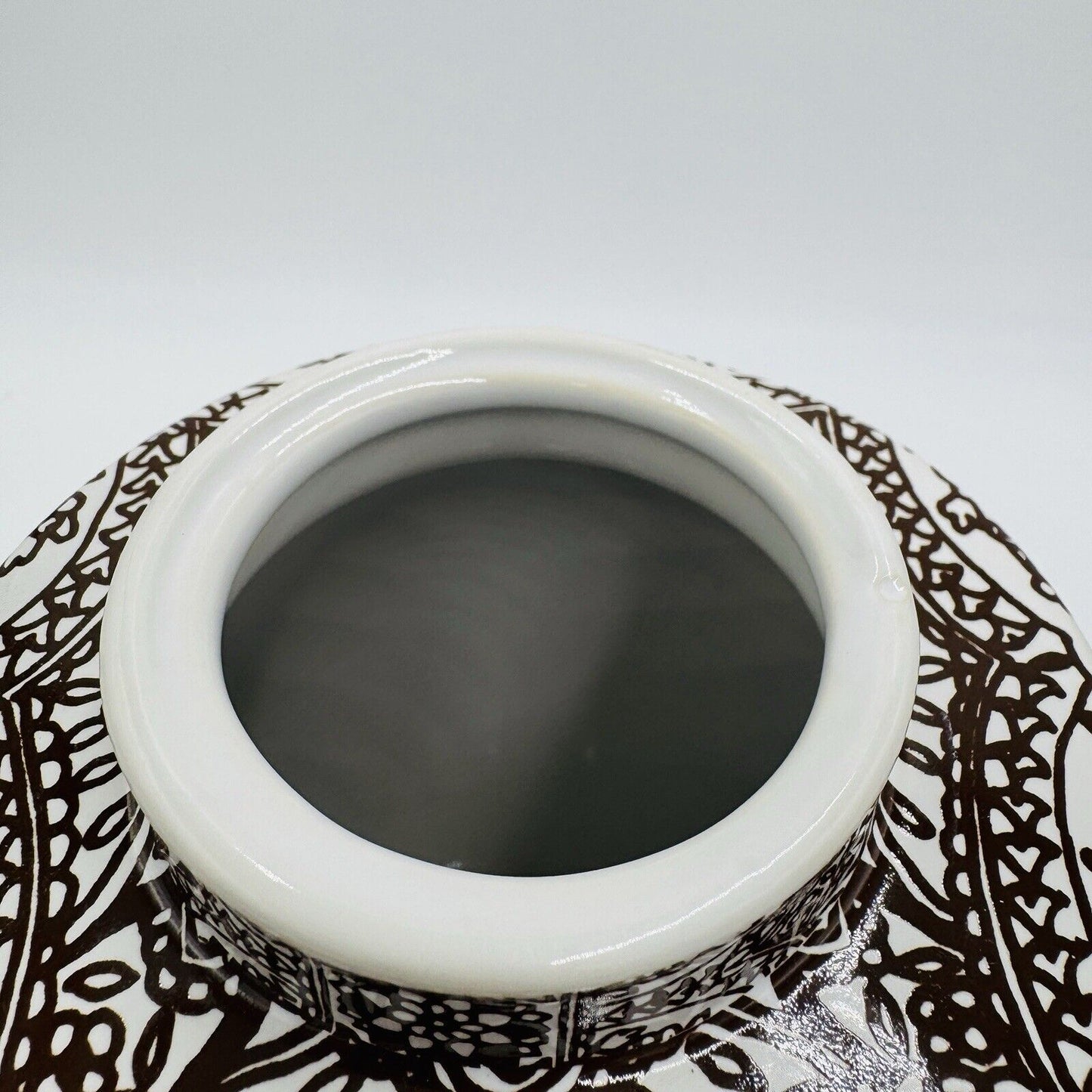 Pottery Barn Ceramic Brown/ White Floral Paisley Decor Canister Ginger Jar 9”