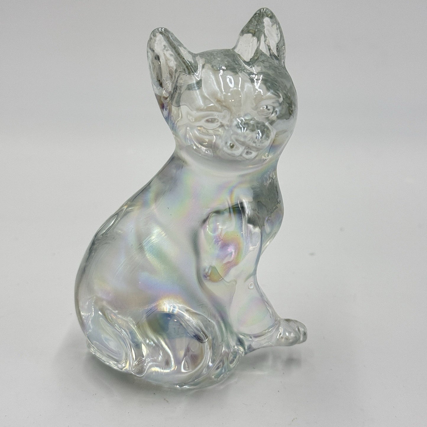 Fenton Carnival Glass IRIDESCENT /clear CAT Sitting Kitten PAPERWEIGHT Figurine