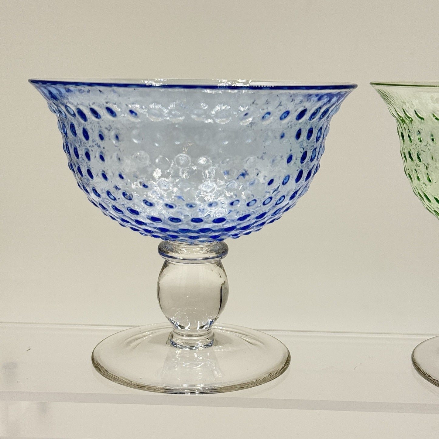 Vintage Hobnail Art Glass Blue Green Dessert Sherbet/Glasses Pair