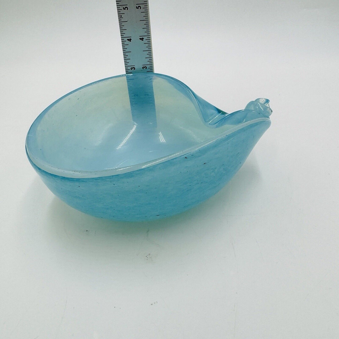 MCM Murano Art Glass Barbini Aqua Blue Bowl Italy Hand Blown