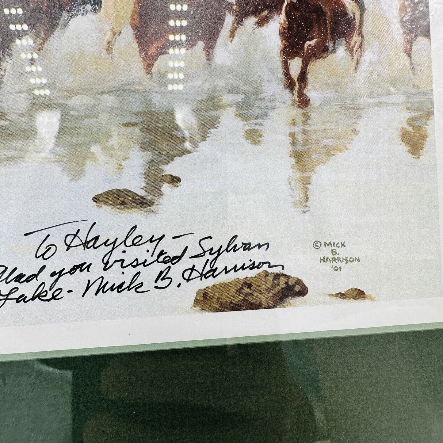Mick B. Harrison Horses Print Frame Dash For The Cottonwoods Signed COA Wall Art