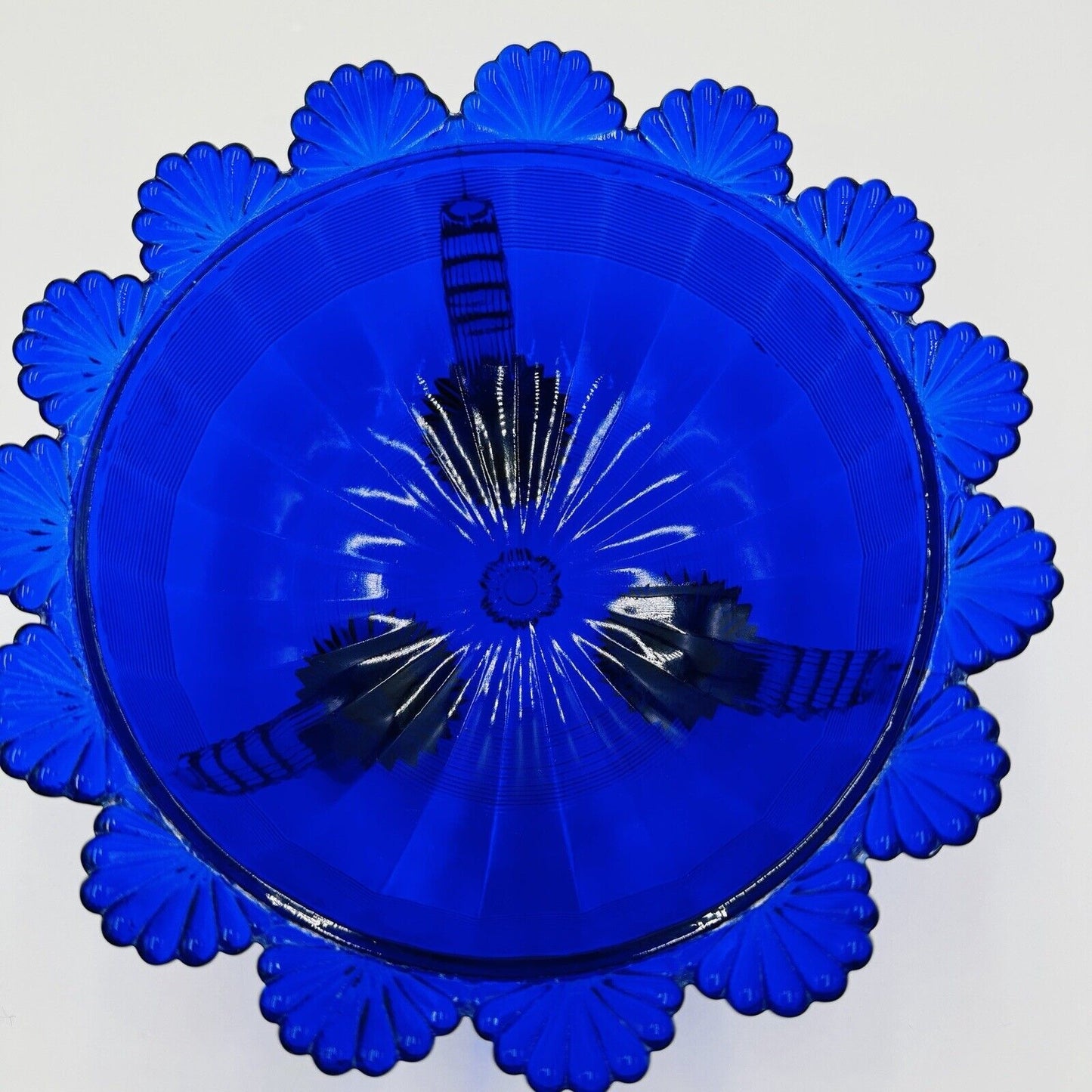 Vintage Mosser Footed Fruit Bowl cobalt blue art glass USA MCM